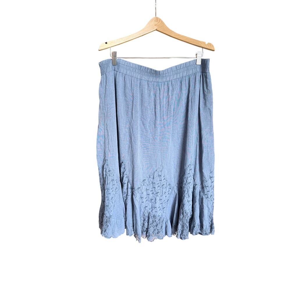Vintage Krazy kat blue patchwork midi skirt lined cottagecore boho XL 100% cotto